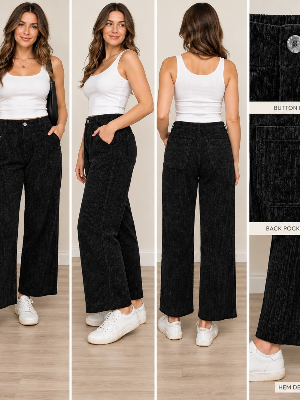 NWT Habitat Clothes Black Corduroy Wide Leg Pants Size 12 $80